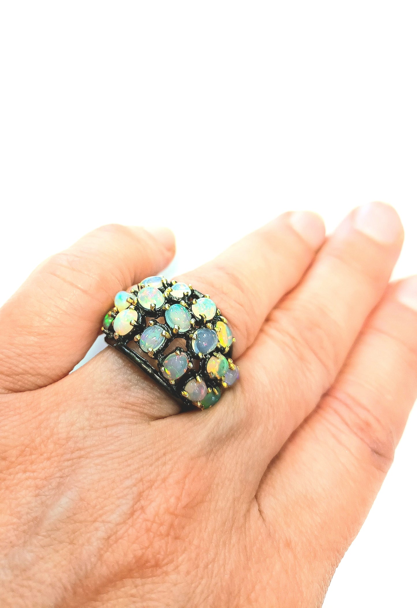 Rainbow opal ring